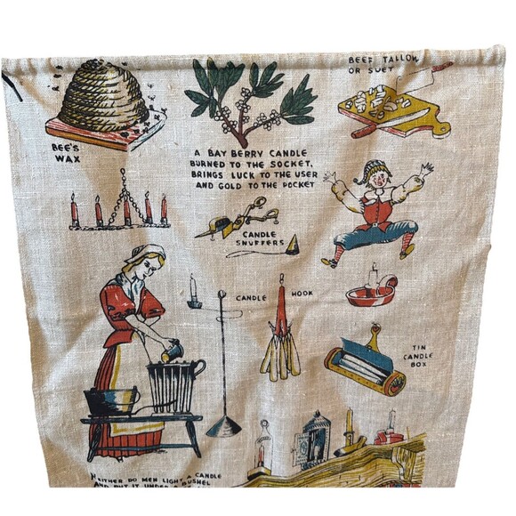 Vintage Wert Linen Tea Towel Bible Verse Colonial Candle Making Dish Bee Hive - Picture 2 of 10